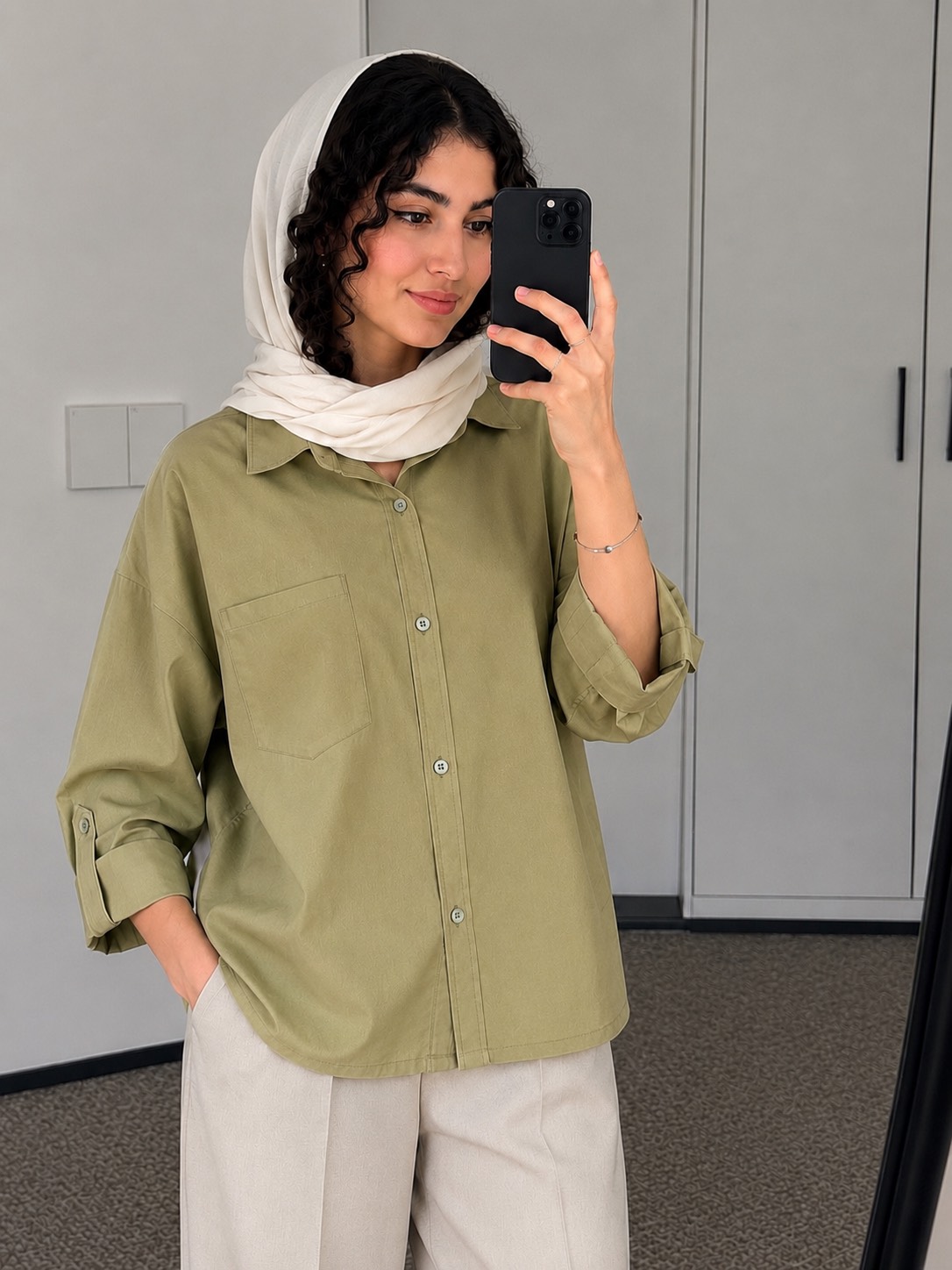 شومیز لینن باکسی تک جیب