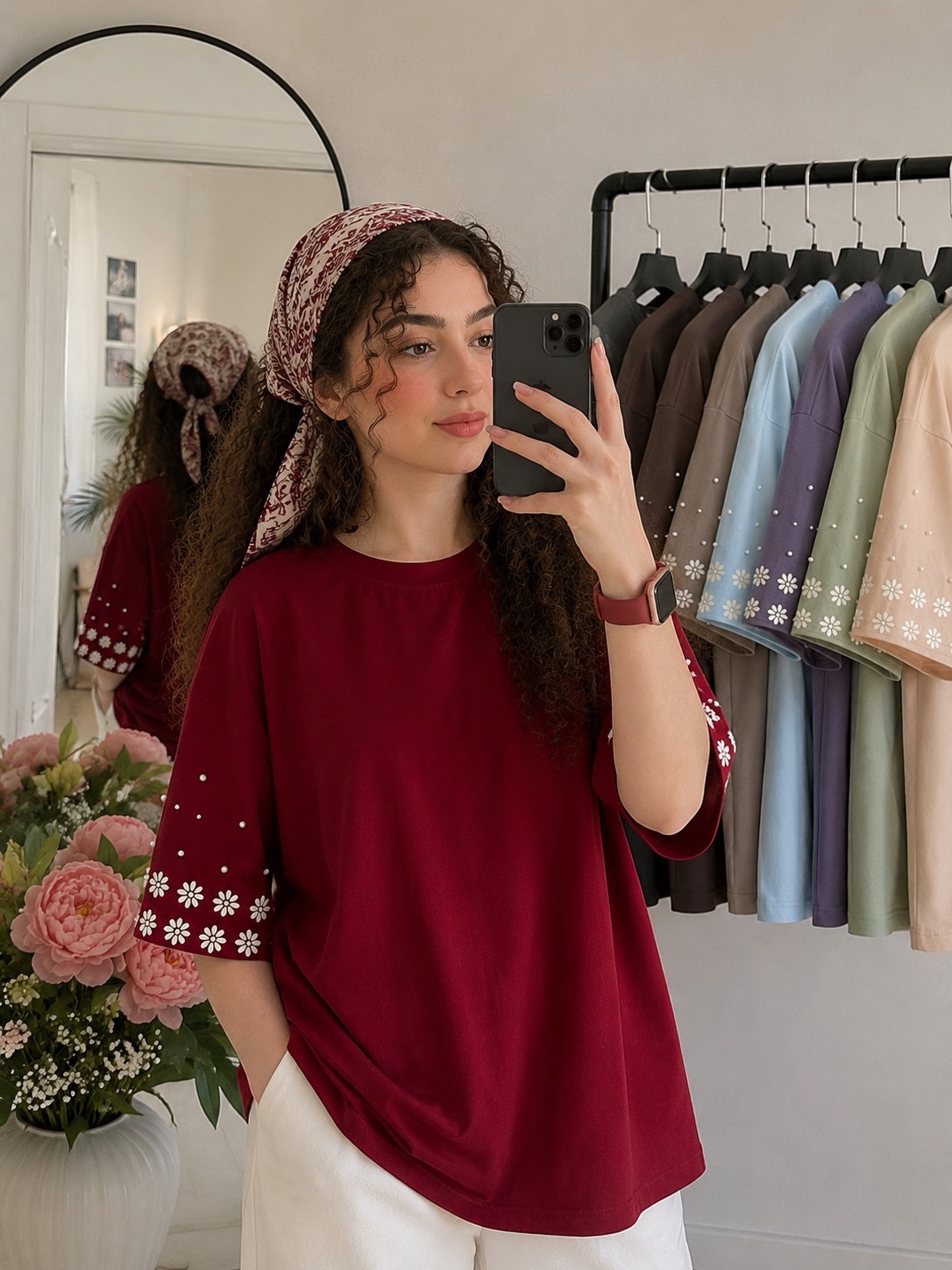 تیشرت آستین مروارید زنانه
