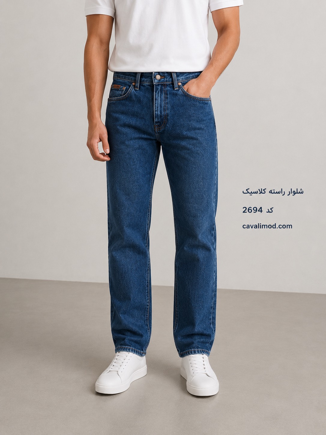 شلوار مردانه راسته wrangler آبی وسط کد 2694