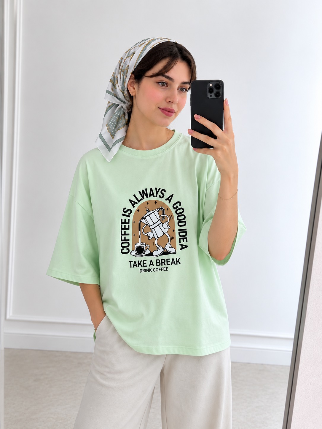 تیشرت باکسی Coffee زنانه