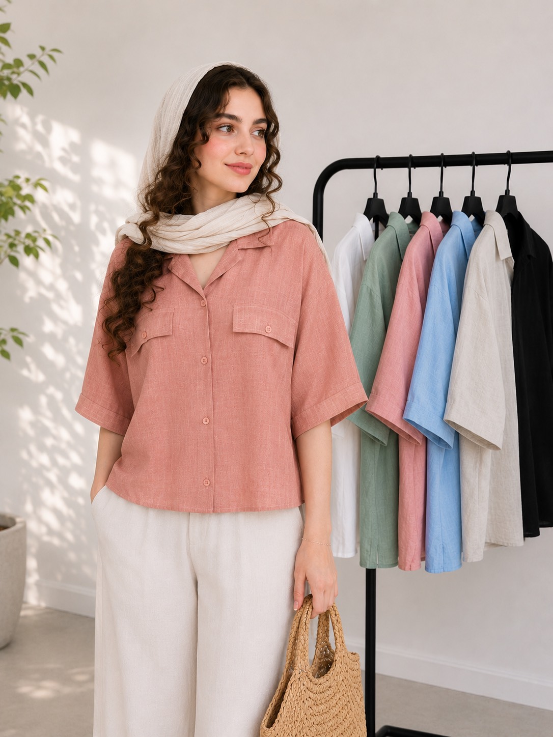شومیز شانتون رنگی جیب نما