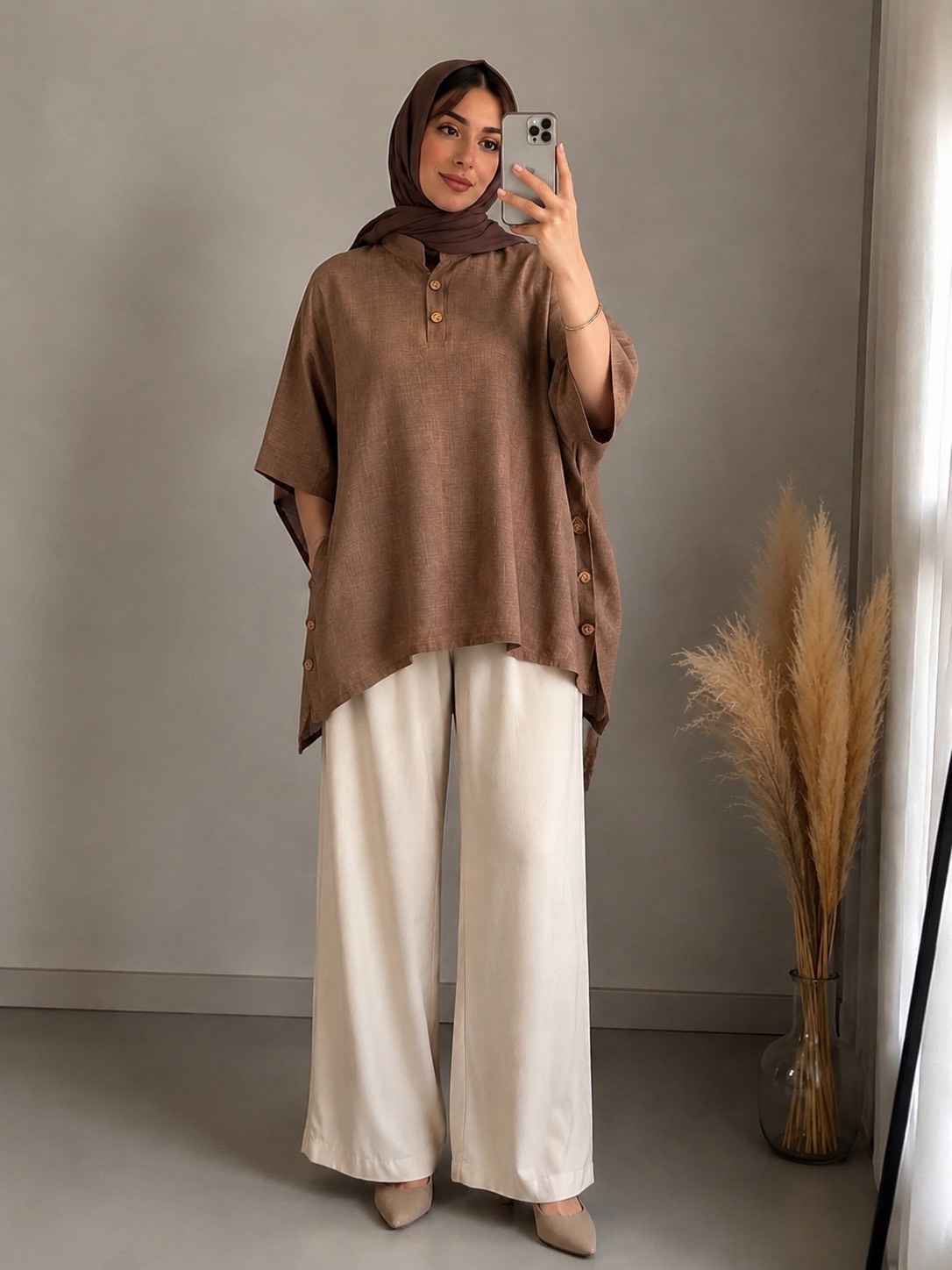 شومیز پانچ دکمه چوبی